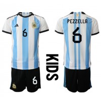 Fotbalové Dres Argentina German Pezzella #6 Dětské Domácí MS 2022 Krátký Rukáv (+ trenýrky)